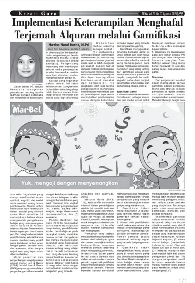 Implementasi Keterampilan Menghafal Terjemah Al Qur’an melalui Gamifikasi untuk Siswa SDI Raudlatul Jannah 2